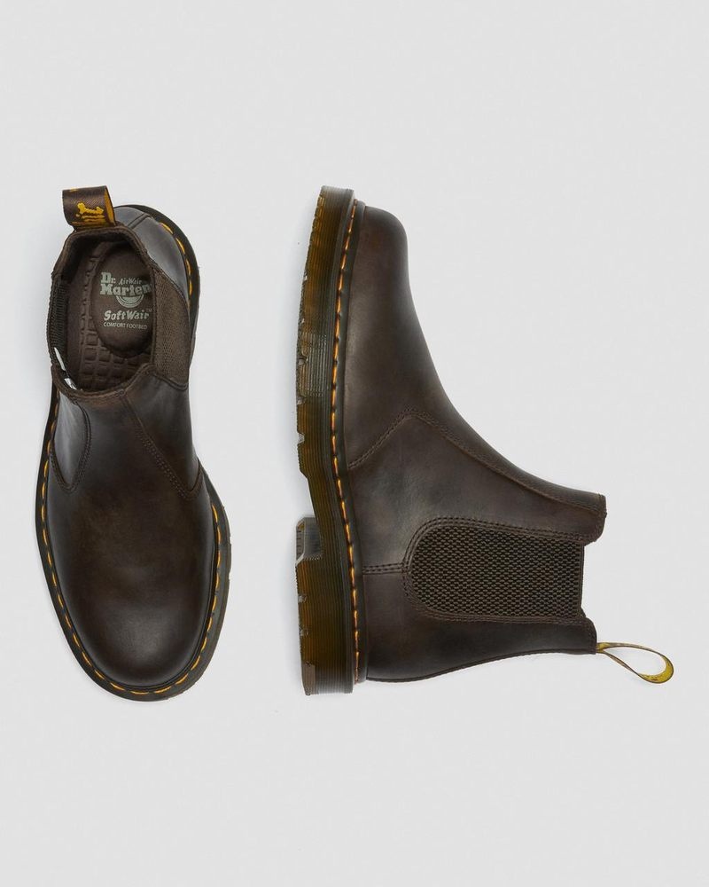 Dr Martin Martens 2976 Slip Resistant Leather Chelsea Boots (Crazy Horse) Boots Dark Brown | BE85-K9LY