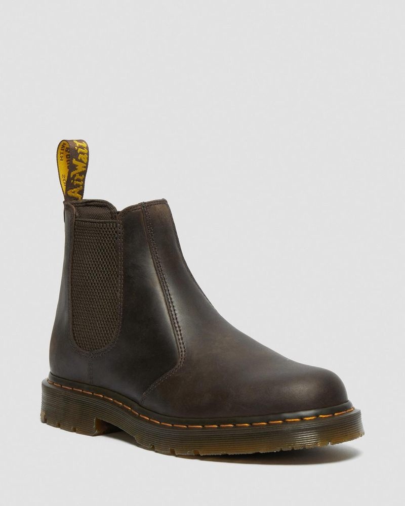 Dr Martin Martens 2976 Slip Resistant Leather Chelsea Boots (Crazy Horse) Boots Dark Brown | BE85-K9LY