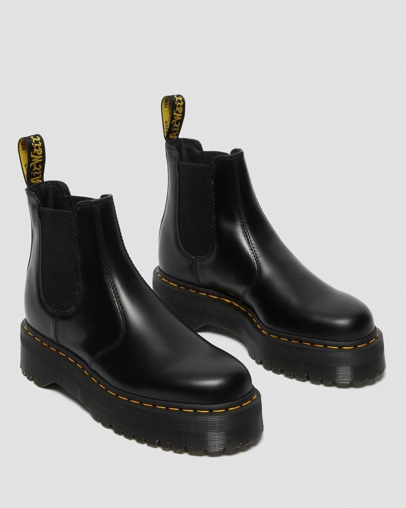 Dr Martin Martens 2976 Smooth Leather Platform Chelsea Boots (Polished Smooth) Platforms Boots Black | IE89-A7OQ