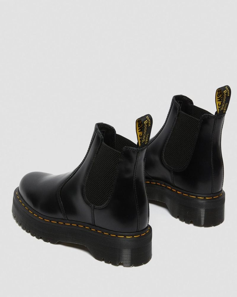 Dr Martin Martens 2976 Smooth Leather Platform Chelsea Boots (Polished Smooth) Platforms Boots Black | IE89-A7OQ