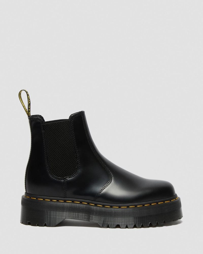 Dr Martin Martens 2976 Smooth Leather Platform Chelsea Boots (Polished Smooth) Platforms Boots Black | IE89-A7OQ