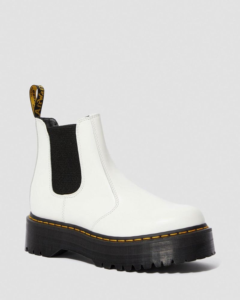 Dr Martin Martens 2976 Smooth Leather Platform Chelsea Boots (Smooth Leather) Platforms Boots White | RK74-C0RO