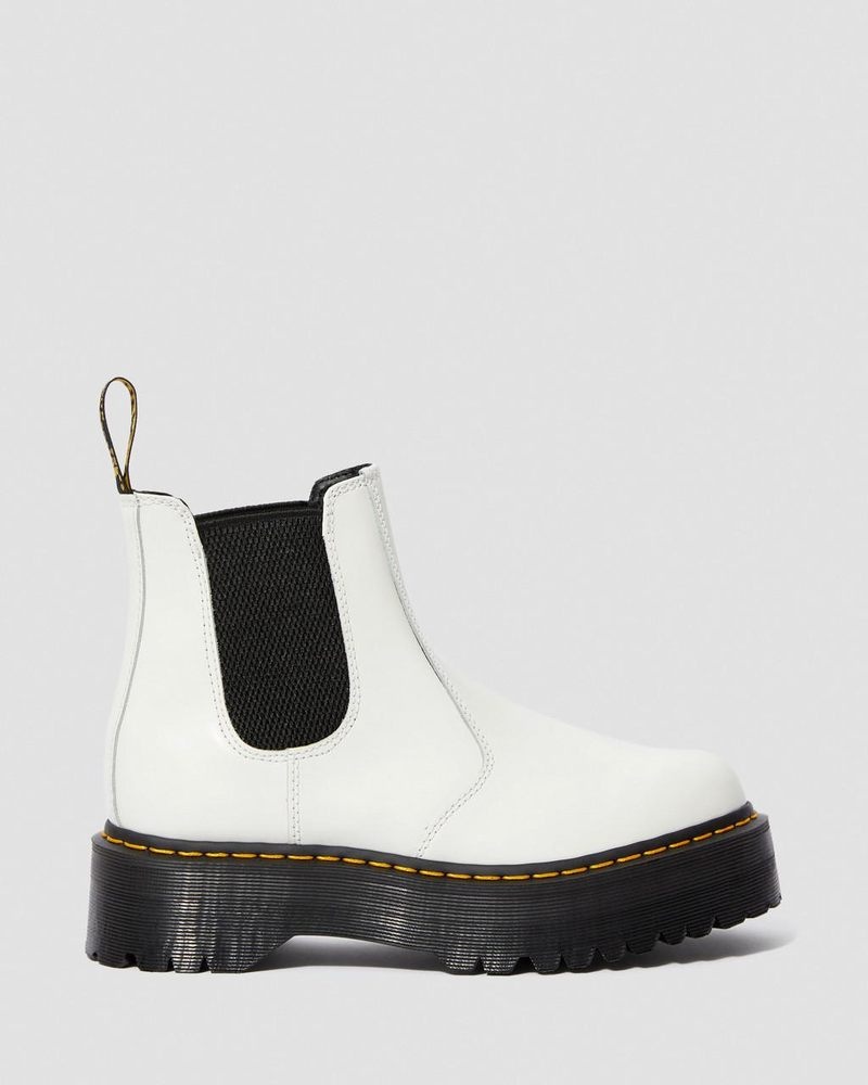 Dr Martin Martens 2976 Smooth Leather Platform Chelsea Boots (Smooth Leather) Platforms Boots White | QB44-Y3IP