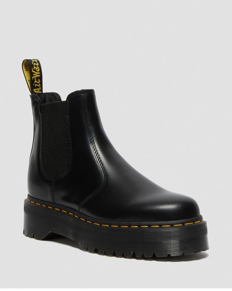 Dr Martin Martens 2976 Smooth Leather Platform Chelsea Boots (Polished Smooth) Platforms Boots Black | UD31-I0QP