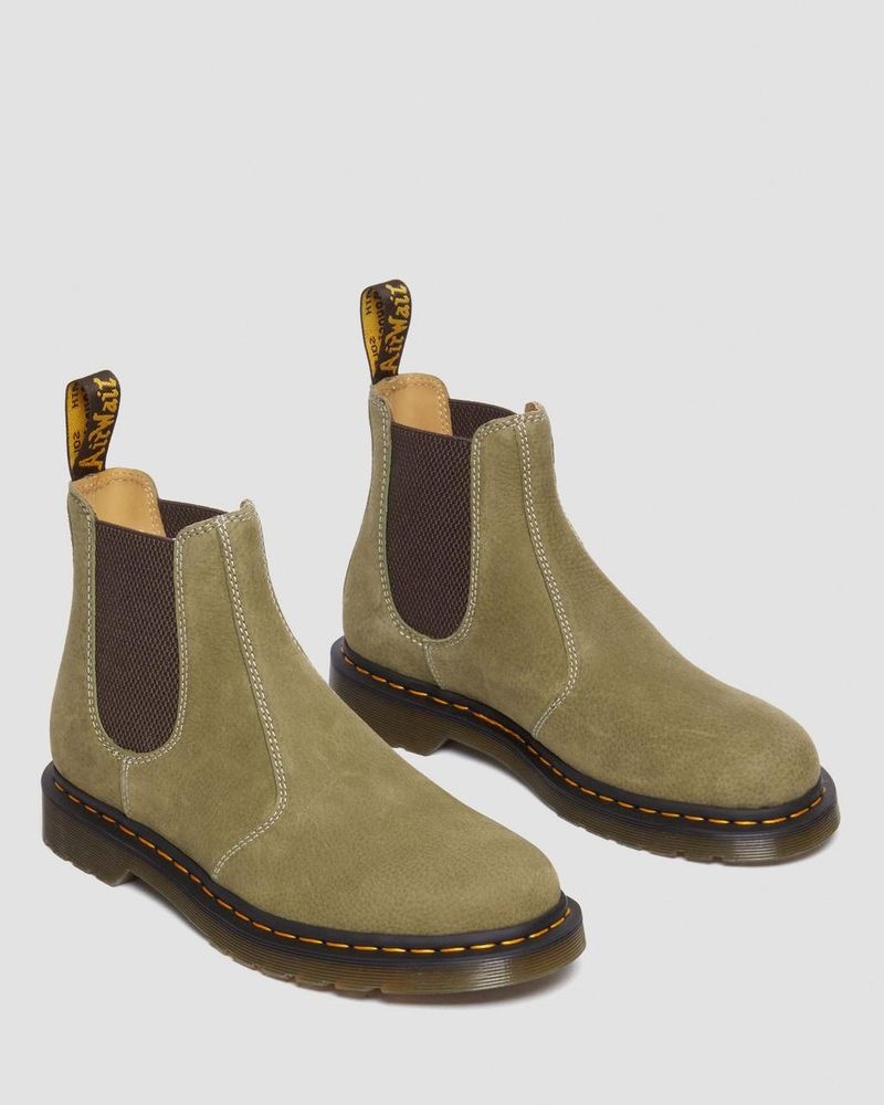 Dr Martin Martens 2976 Tumbled Nubuck Leather Chelsea Boots (Tumbled Nubuck) Boots Muted Olive | XH98-T9GE