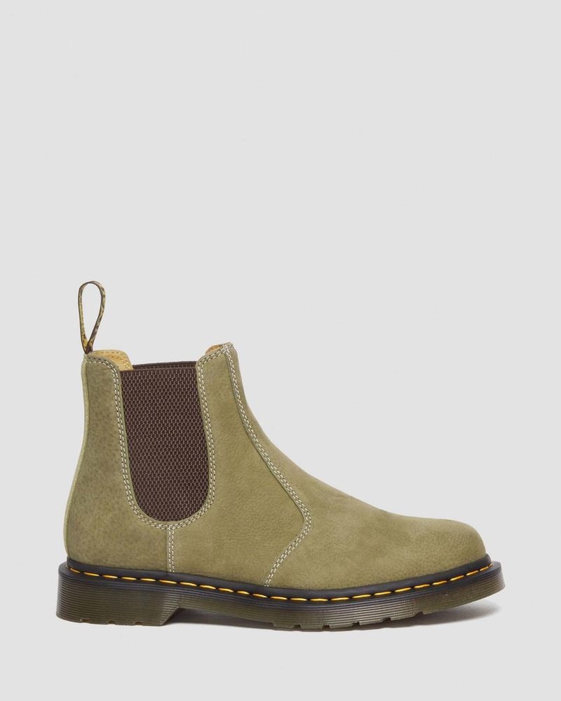 Dr Martin Martens 2976 Tumbled Nubuck Leather Chelsea Boots (Tumbled Nubuck) Boots Muted Olive | XH98-T9GE