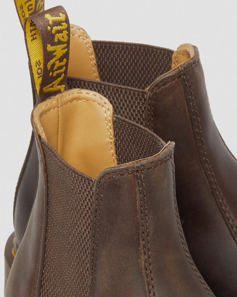 Dr Martin Martens 2976 Yellow Stitch Crazy Horse Leather Chelsea Boots (Crazy Horse) Boots Dark Brown | QE60-X3KM