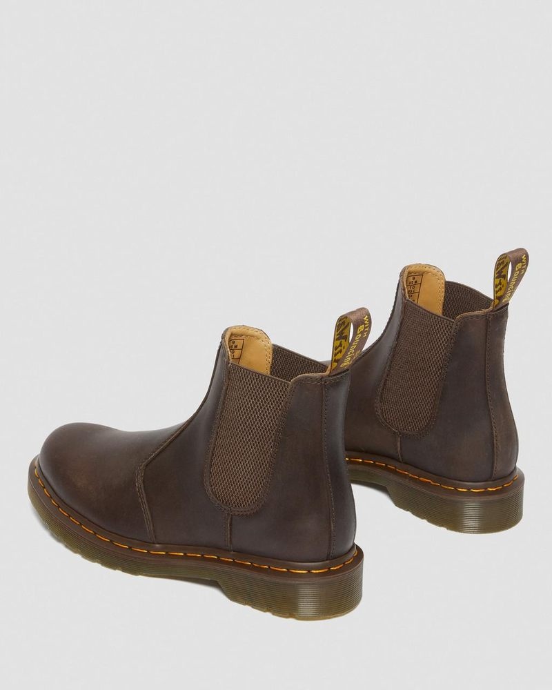 Dr Martin Martens 2976 Yellow Stitch Crazy Horse Leather Chelsea Boots (Crazy Horse) Boots Dark Brown | QE60-X3KM