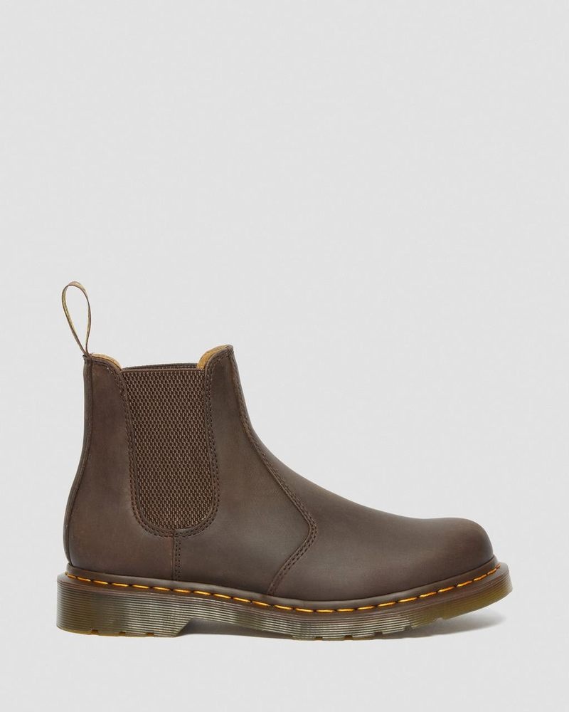 Dr Martin Martens 2976 Yellow Stitch Crazy Horse Leather Chelsea Boots (Crazy Horse) Boots Dark Brown | QE60-X3KM