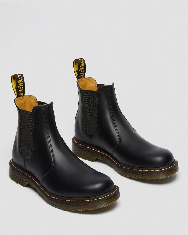 Dr Martin Martens 2976 Yellow Stitch Smooth Leather Chelsea Boots (Smooth Leather) Boots Black | QU27-K7TR