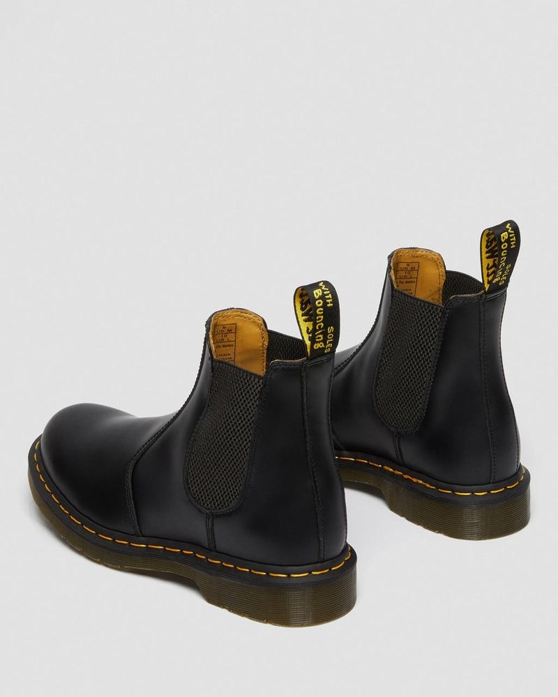 Dr Martin Martens 2976 Yellow Stitch Smooth Leather Chelsea Boots (Smooth Leather) Boots Black | QU27-K7TR