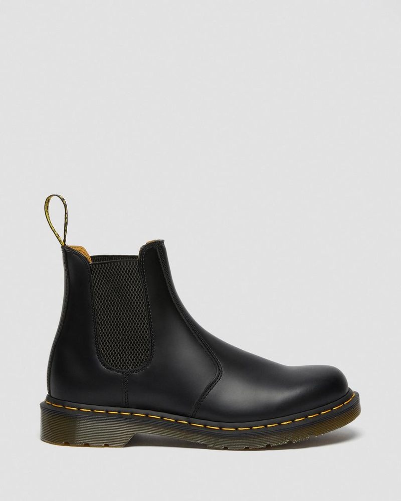 Dr Martin Martens 2976 Yellow Stitch Smooth Leather Chelsea Boots (Smooth Leather) Boots Black | QU27-K7TR