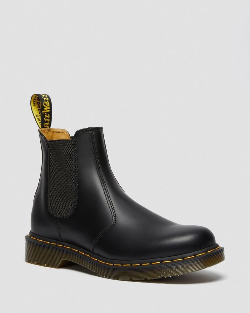 Dr Martin Martens 2976 Yellow Stitch Smooth Leather Chelsea Boots (Smooth Leather) Boots Black | QU27-K7TR