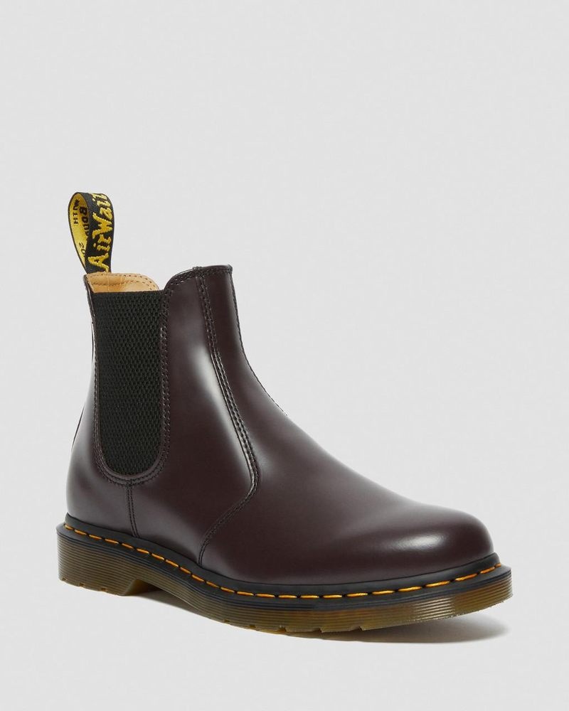 Dr Martin Martens 2976 Yellow Stitch Smooth Leather Chelsea Boots (Smooth Leather) Boots Burgundy | NM10-H6ZY