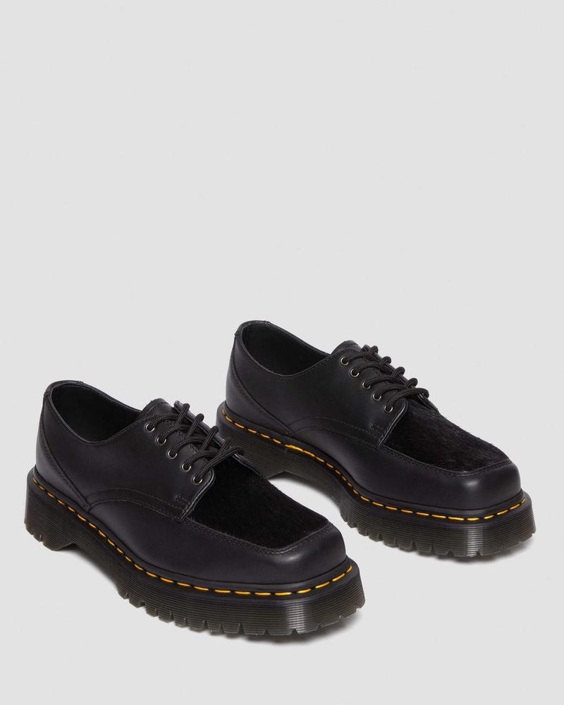 Dr Martin Martens 5-Eye Bex Square Toe Hair-On & Leather Shoes (Lucido + Hair On) Shoes Black | TG65-I6EX