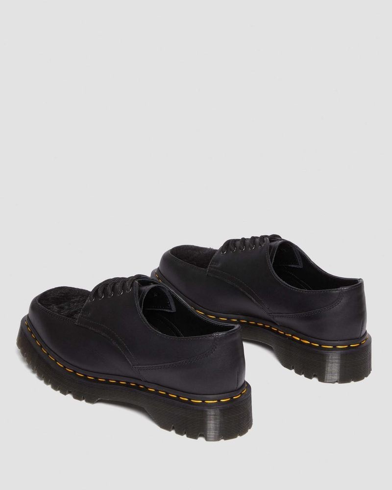 Dr Martin Martens 5-Eye Bex Square Toe Hair-On & Leather Shoes (Lucido + Hair On) Shoes Black | TG65-I6EX