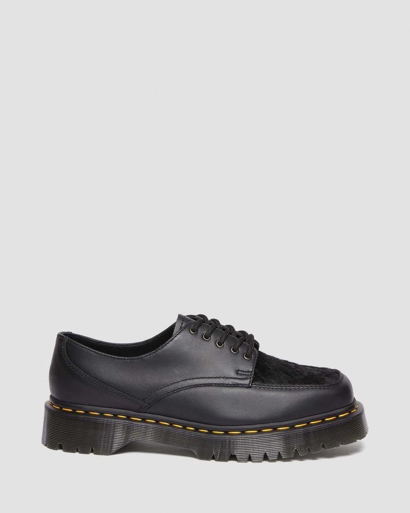 Dr Martin Martens 5-Eye Bex Square Toe Hair-On & Leather Shoes (Lucido + Hair On) Shoes Black | TG65-I6EX