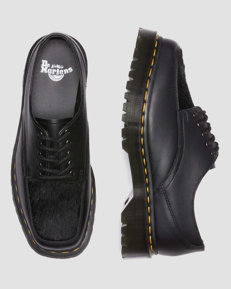 Dr Martin Martens 5-Eye Bex Square Toe Hair-On & Leather Shoes (Lucido + Hair On) Shoes Black | TG65-I6EX