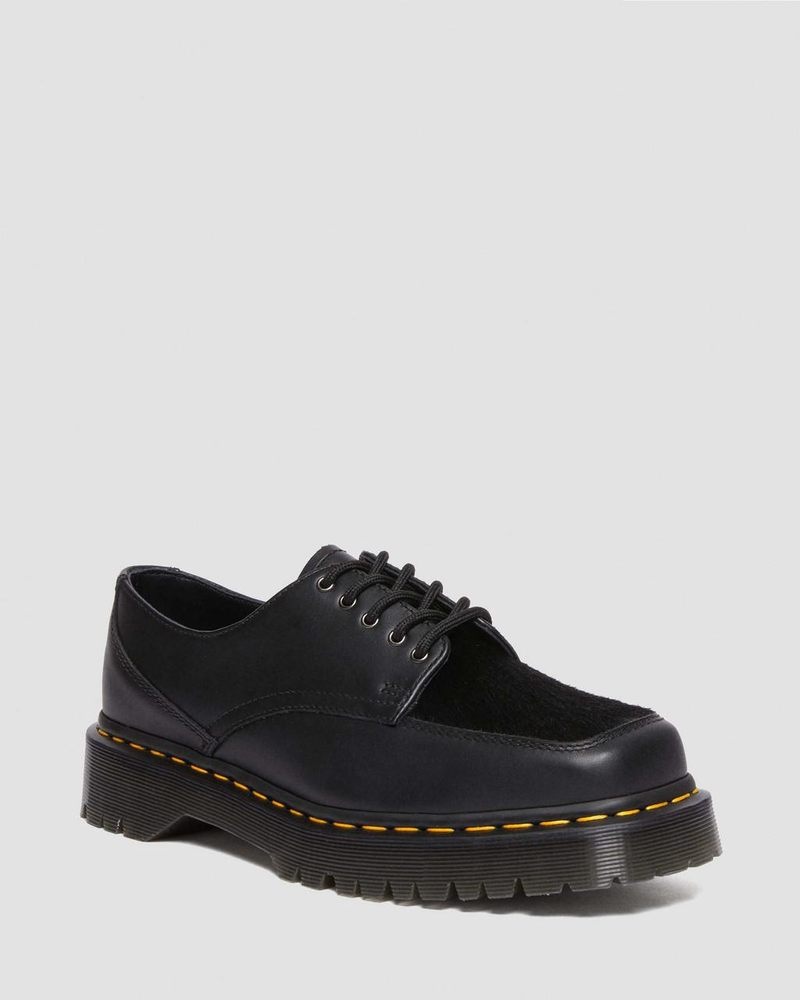 Dr Martin Martens 5-Eye Bex Square Toe Hair-On & Leather Shoes (Lucido + Hair On) Shoes Black | RD61-R9LD