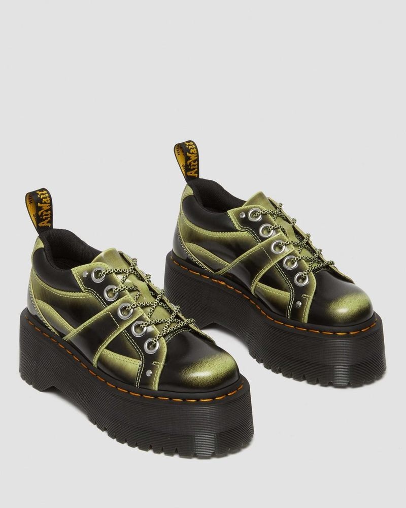 Dr Martin Martens 5-Eye Max Distressed Leather Platform Shoes (Arcadia) Platforms Shoes Lime Green | QM21-P2XD