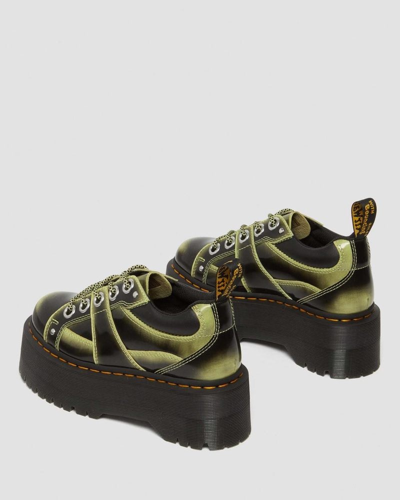 Dr Martin Martens 5-Eye Max Distressed Leather Platform Shoes (Arcadia) Platforms Shoes Lime Green | QM21-P2XD