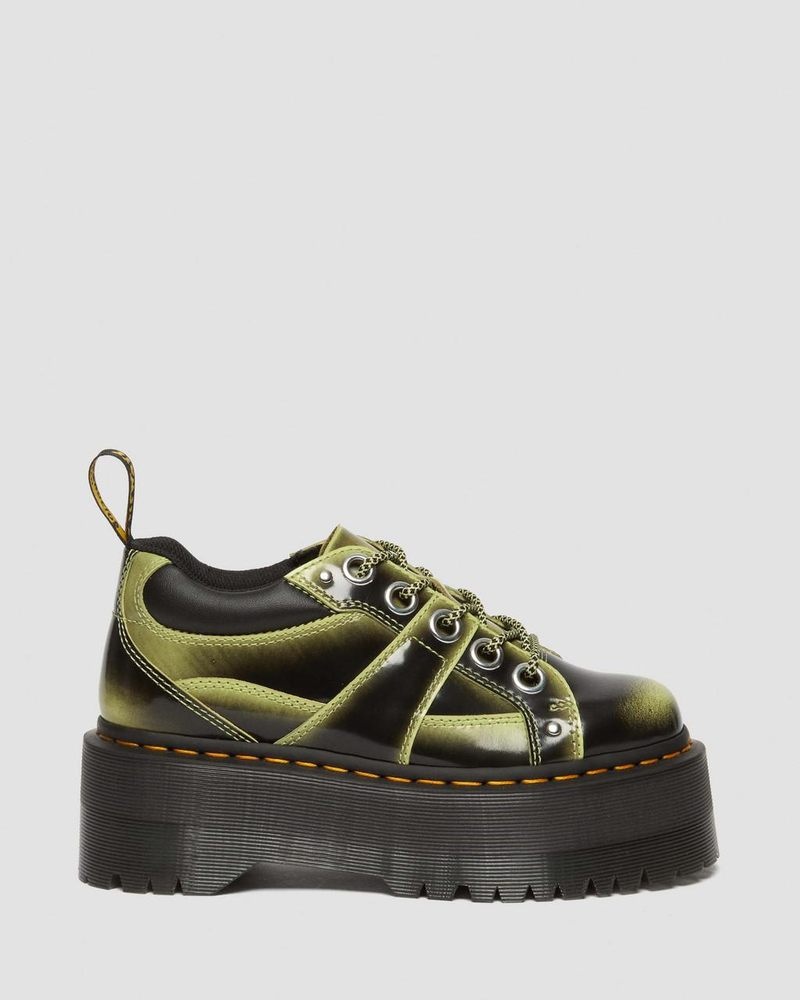 Dr Martin Martens 5-Eye Max Distressed Leather Platform Shoes (Arcadia) Platforms Shoes Lime Green | QM21-P2XD