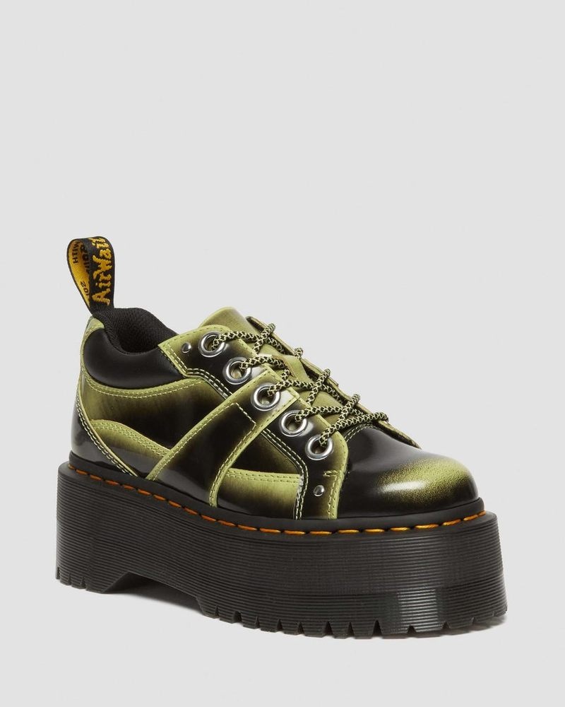 Dr Martin Martens 5-Eye Max Distressed Leather Platform Shoes (Arcadia) Platforms Shoes Lime Green | QM21-P2XD