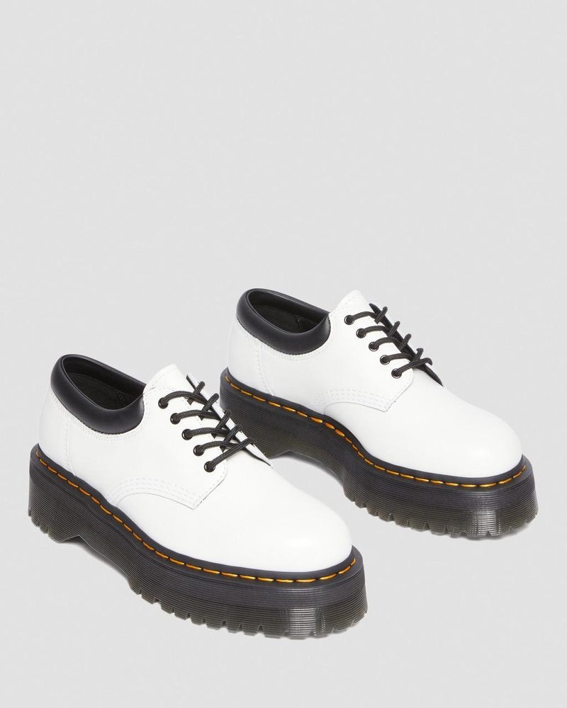 Dr Martin Martens 8053 Leather Platform Casual Shoes (Polished Smooth) Platforms Shoes White | MO66-M4NB