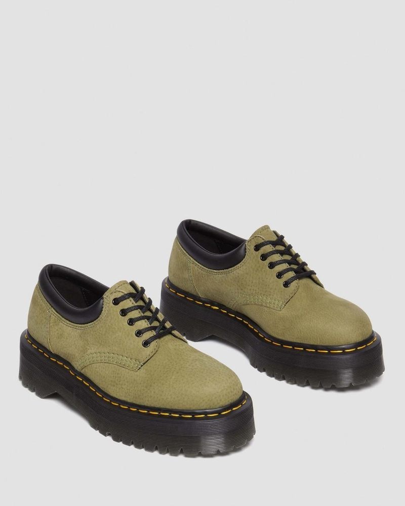 Dr Martin Martens 8053 Tumbled Nubuck Leather Platform Casual Shoes (Titan) Platforms Shoes Muted Olive | NE30-G4LA