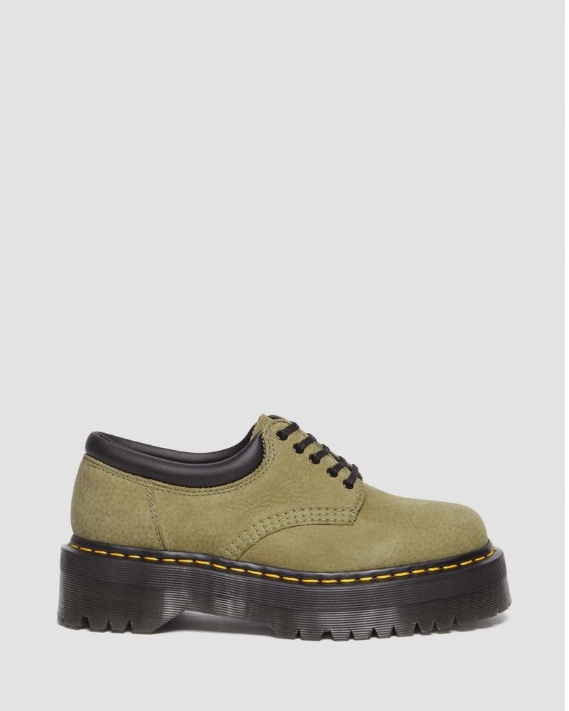 Dr Martin Martens 8053 Tumbled Nubuck Leather Platform Casual Shoes (Titan) Platforms Shoes Muted Olive | NE30-G4LA