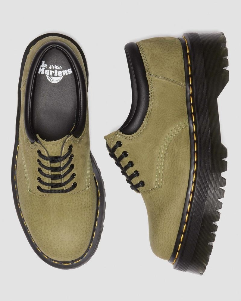 Dr Martin Martens 8053 Tumbled Nubuck Leather Platform Casual Shoes (Titan) Platforms Shoes Muted Olive | NE30-G4LA