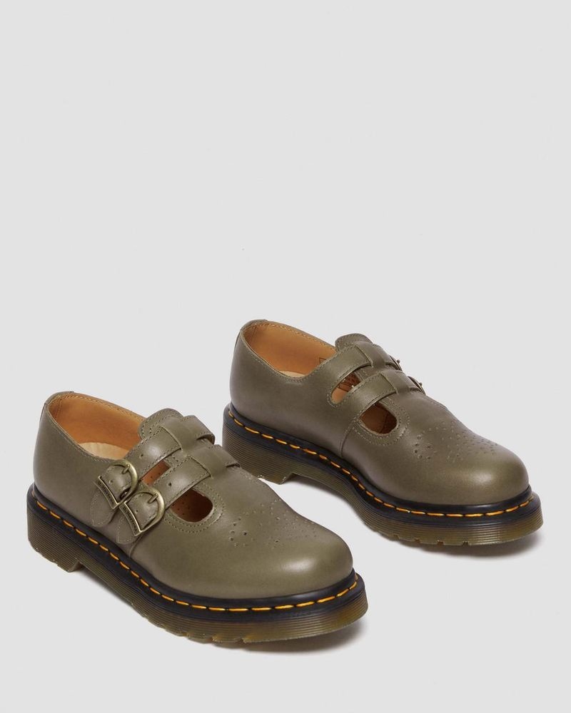 Dr Martin Martens 8065 Carrara Leather Mary Jane Shoes (Carrara) Shoes Olive | ML50-I7VA