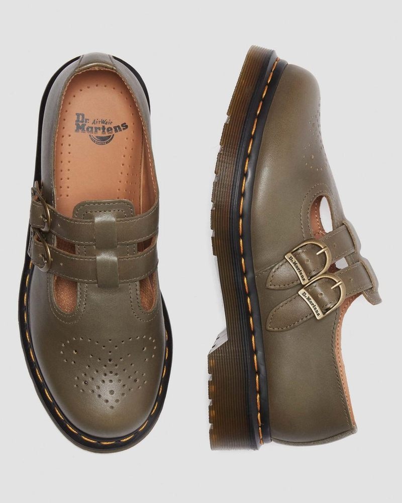 Dr Martin Martens 8065 Carrara Leather Mary Jane Shoes (Carrara) Shoes Olive | ML50-I7VA