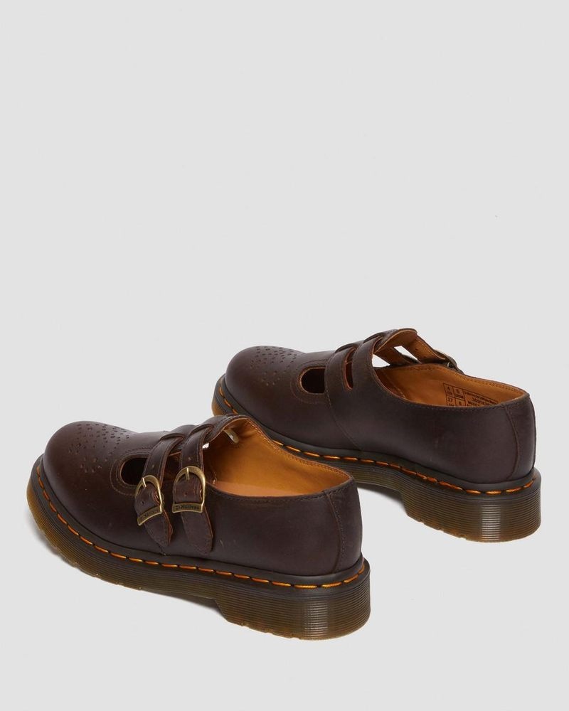 Dr Martin Martens 8065 Crazy Horse Leather Mary Jane Shoes (Crazy Horse) Shoes Dark Brown | IP73-I3AM