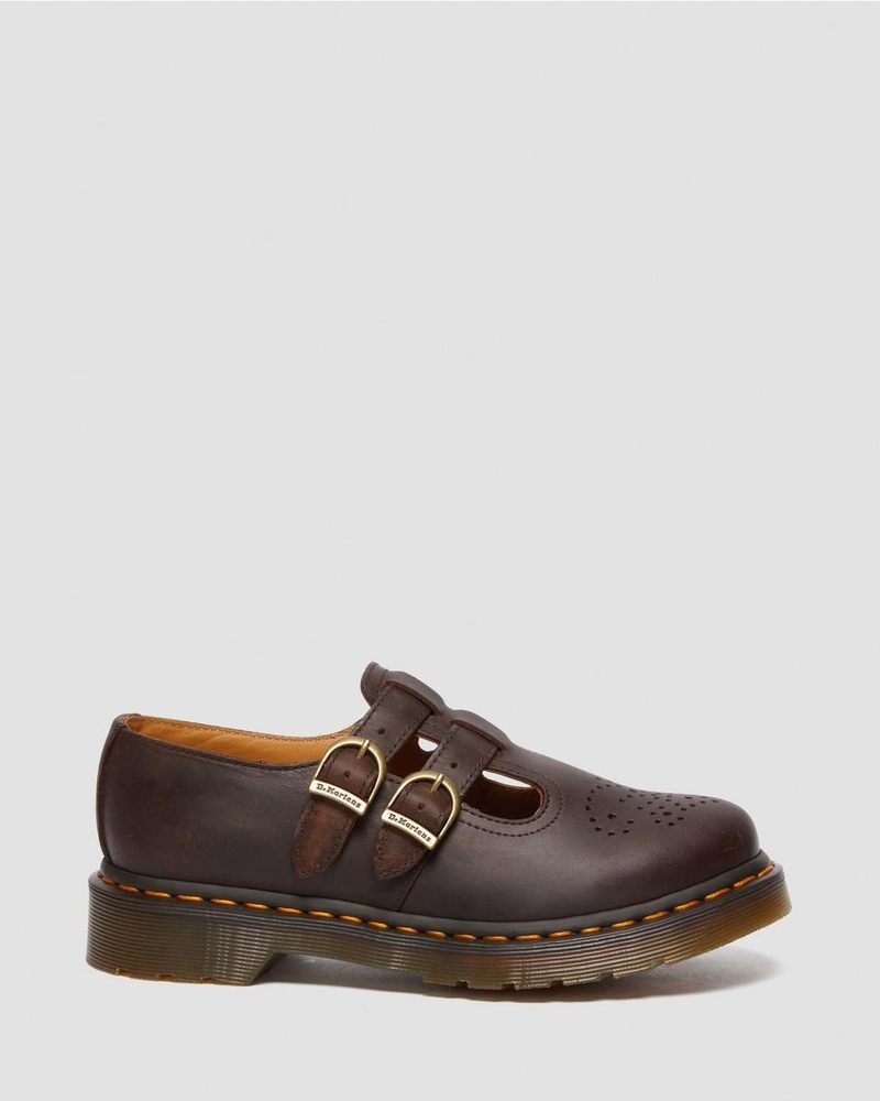 Dr Martin Martens 8065 Crazy Horse Leather Mary Jane Shoes (Crazy Horse) Shoes Dark Brown | IP73-I3AM