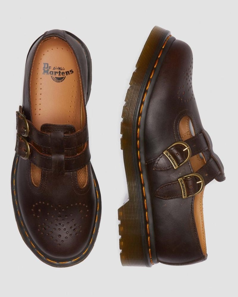 Dr Martin Martens 8065 Crazy Horse Leather Mary Jane Shoes (Crazy Horse) Shoes Dark Brown | IP73-I3AM