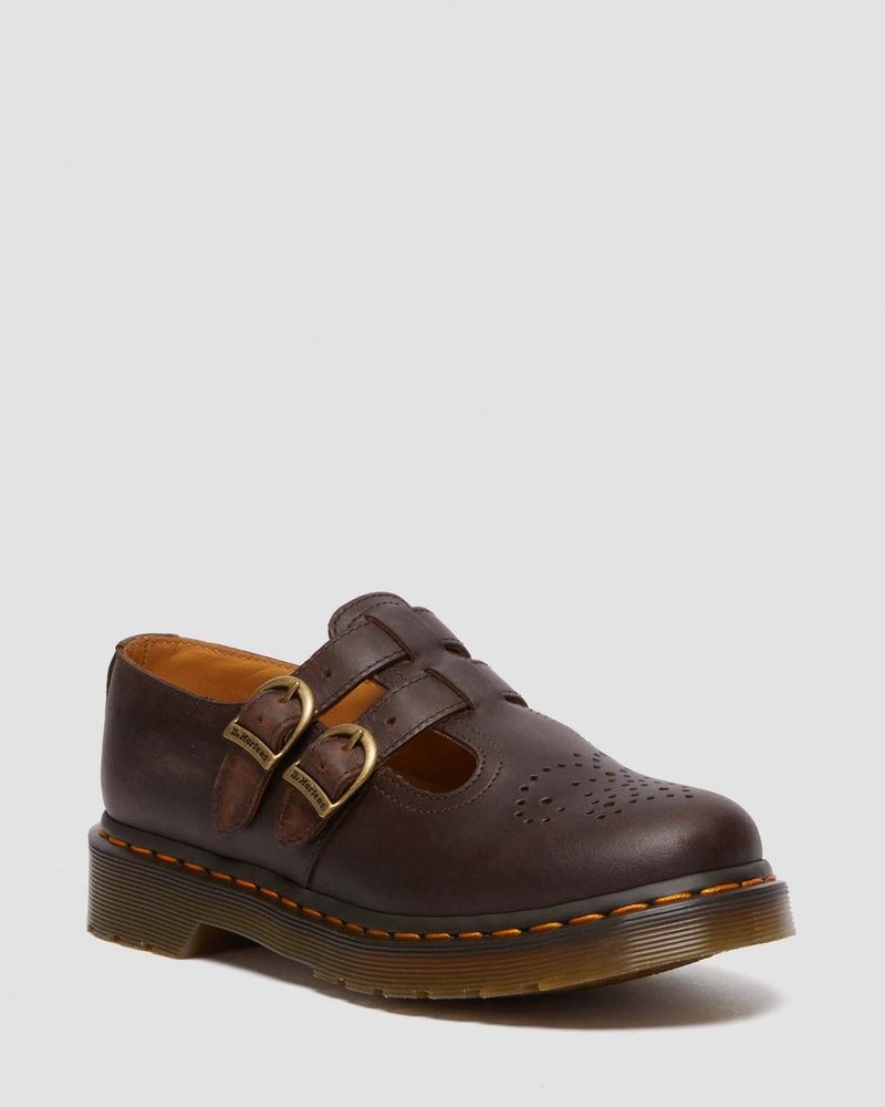 Dr Martin Martens 8065 Crazy Horse Leather Mary Jane Shoes (Crazy Horse) Shoes Dark Brown | IP73-I3AM