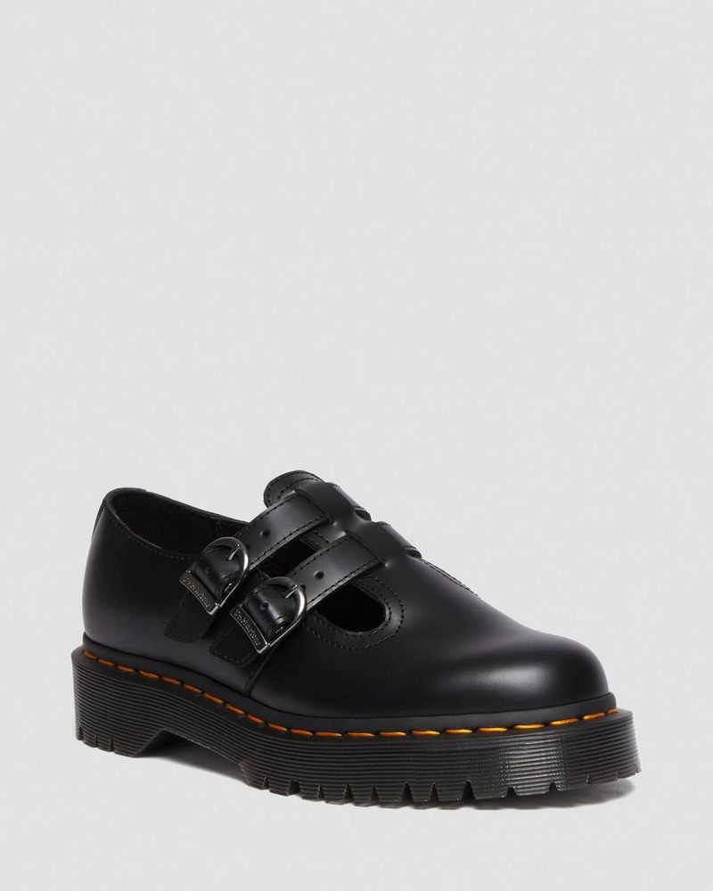 Dr Martin Martens 8065 II Bex Smooth Leather Platform Mary Jane Shoes (Smooth Leather) Platforms Shoes Black | UC12-L0MO