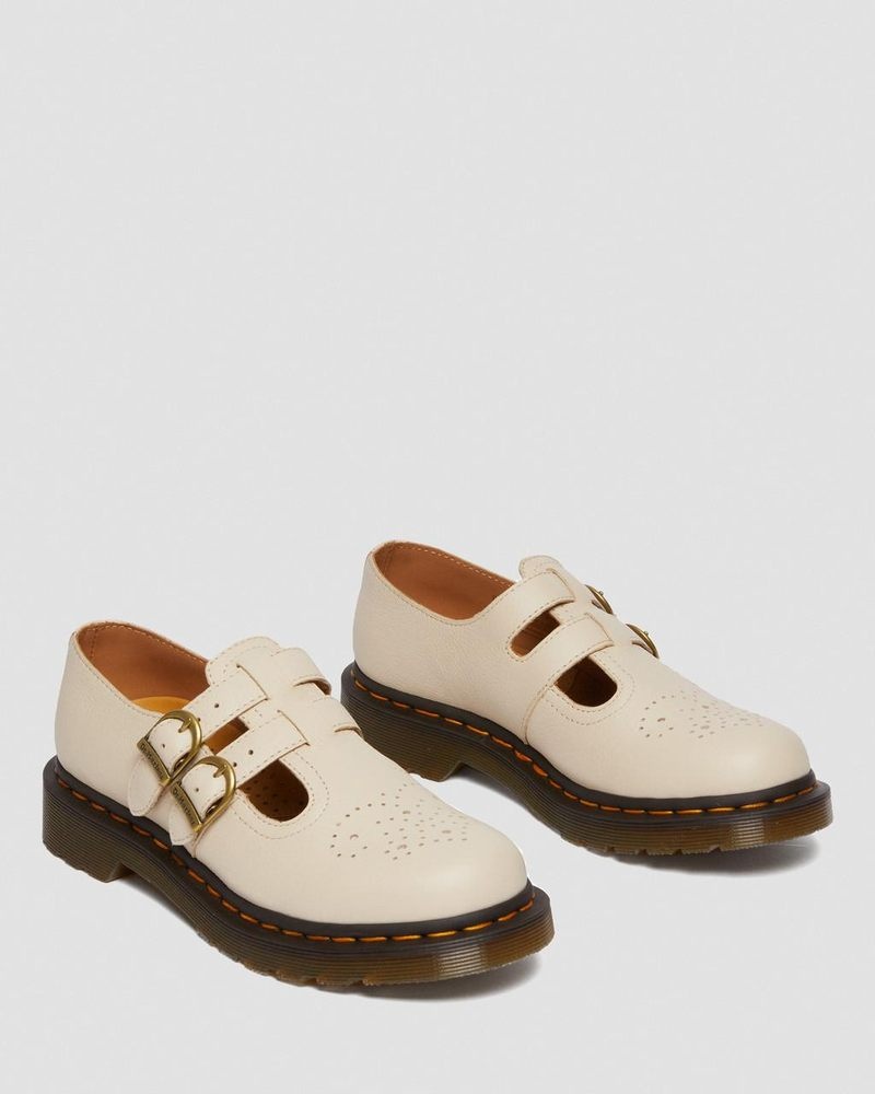 Dr Martin Martens 8065 Virginia Leather Mary Jane Shoes (Virginia) Shoes Parchment Beige | EM82-Q6FM