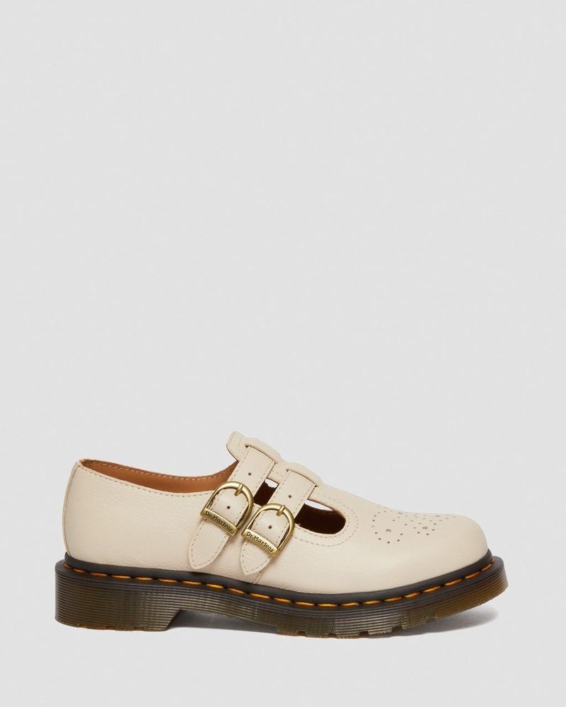 Dr Martin Martens 8065 Virginia Leather Mary Jane Shoes (Virginia) Shoes Parchment Beige | EM82-Q6FM