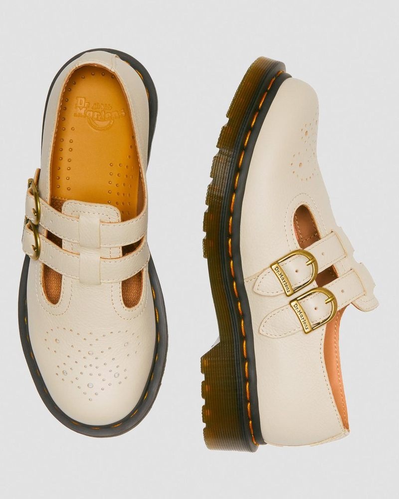 Dr Martin Martens 8065 Virginia Leather Mary Jane Shoes (Virginia) Shoes Parchment Beige | EM82-Q6FM