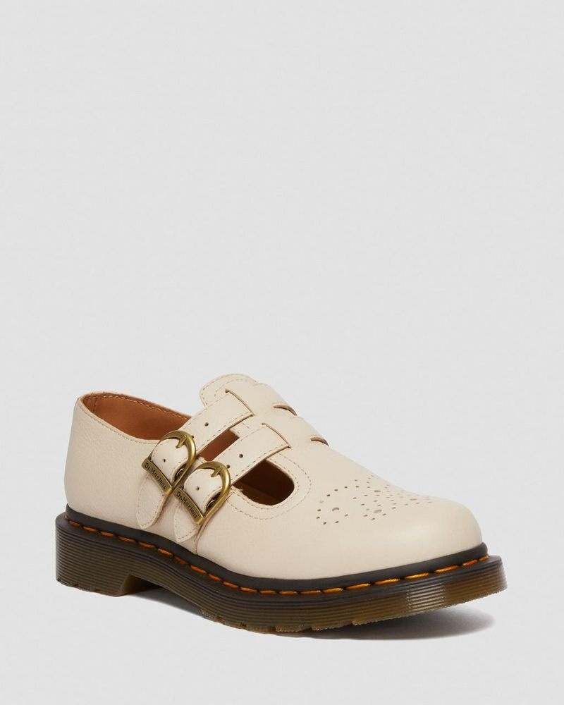 Dr Martin Martens 8065 Virginia Leather Mary Jane Shoes (Virginia) Shoes Parchment Beige | EM82-Q6FM