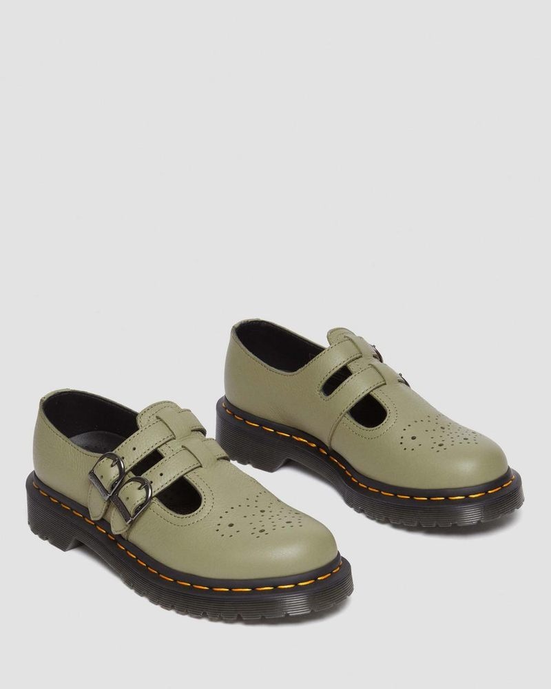 Dr Martin Martens 8065 Virginia Leather Mary Jane Shoes (Virginia) Shoes Muted Olive | MM62-S6MX