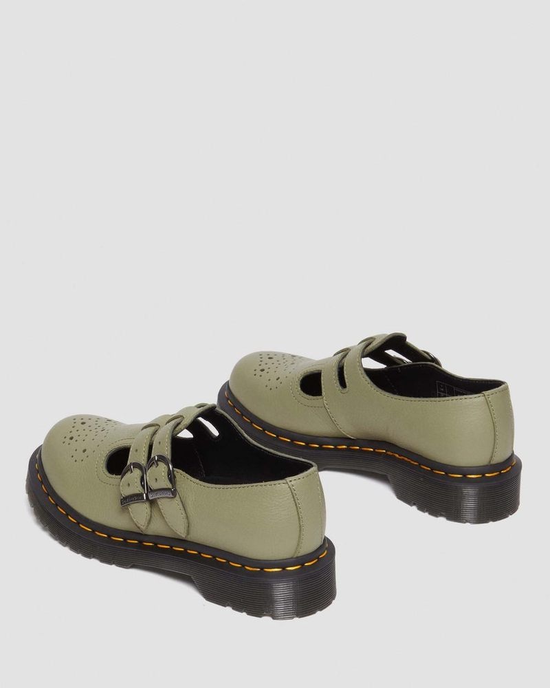 Dr Martin Martens 8065 Virginia Leather Mary Jane Shoes (Virginia) Shoes Muted Olive | MM62-S6MX