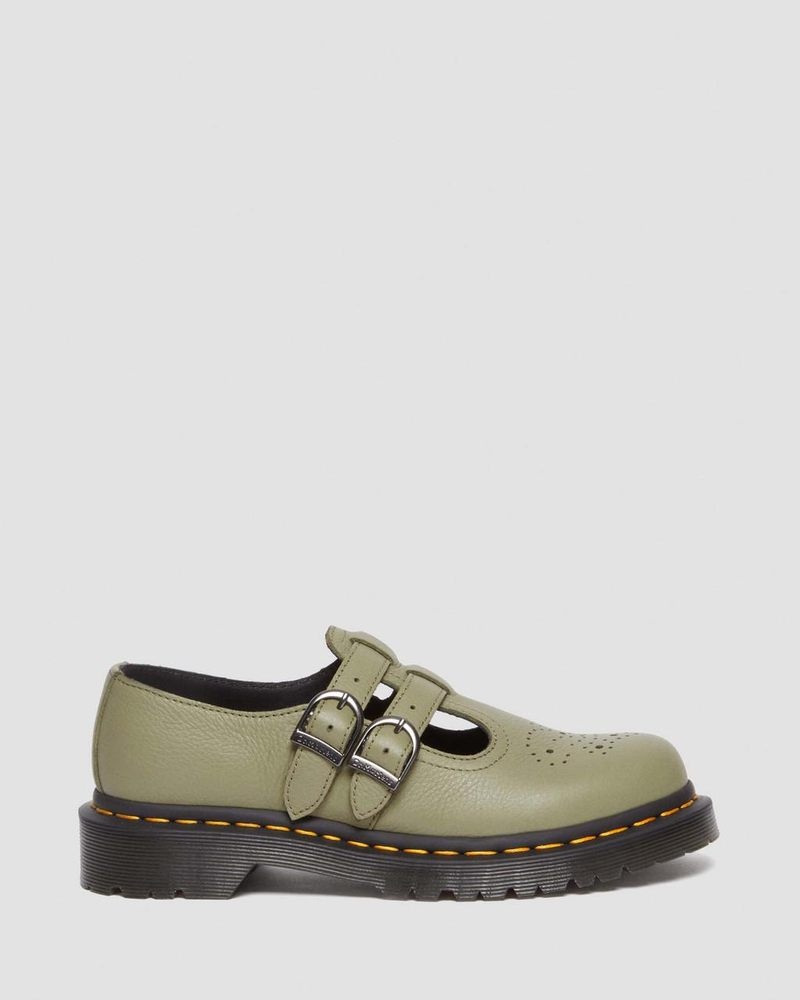 Dr Martin Martens 8065 Virginia Leather Mary Jane Shoes (Virginia) Shoes Muted Olive | MM62-S6MX