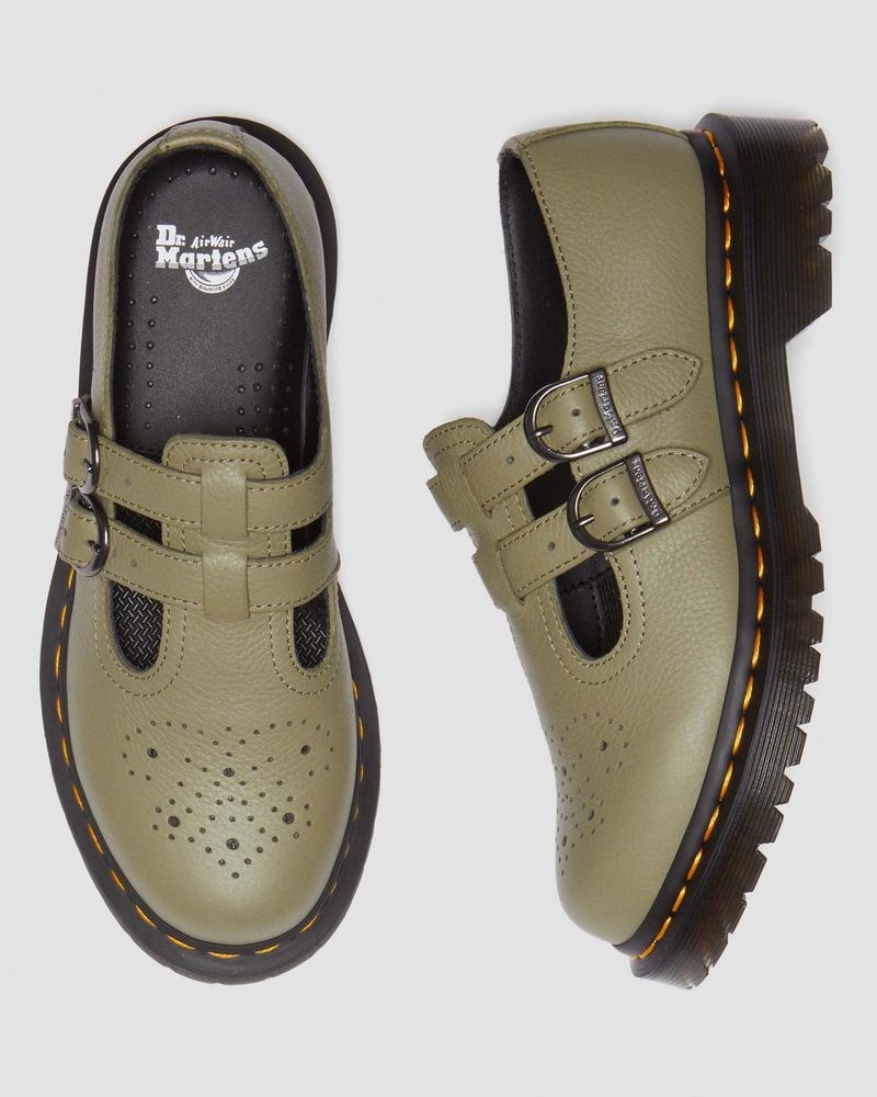 Dr Martin Martens 8065 Virginia Leather Mary Jane Shoes (Virginia) Shoes Muted Olive | MM62-S6MX