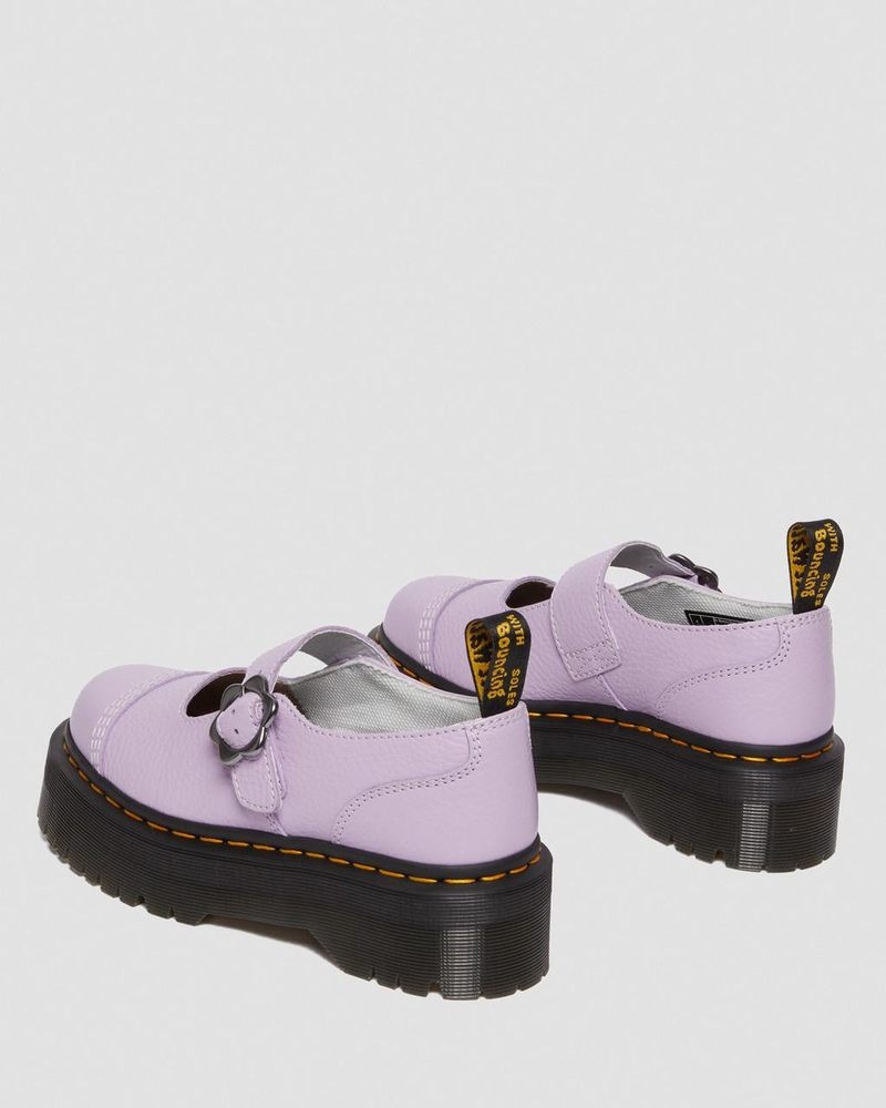 Dr Martin Martens Addina Flower Buckle Leather Platform Shoes (Milled Nappa) Platforms Shoes Lilac | LU97-I8OT