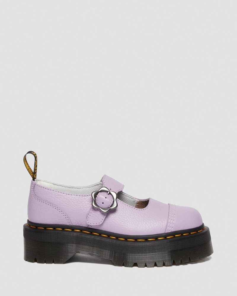 Dr Martin Martens Addina Flower Buckle Leather Platform Shoes (Milled Nappa) Platforms Shoes Lilac | LU97-I8OT