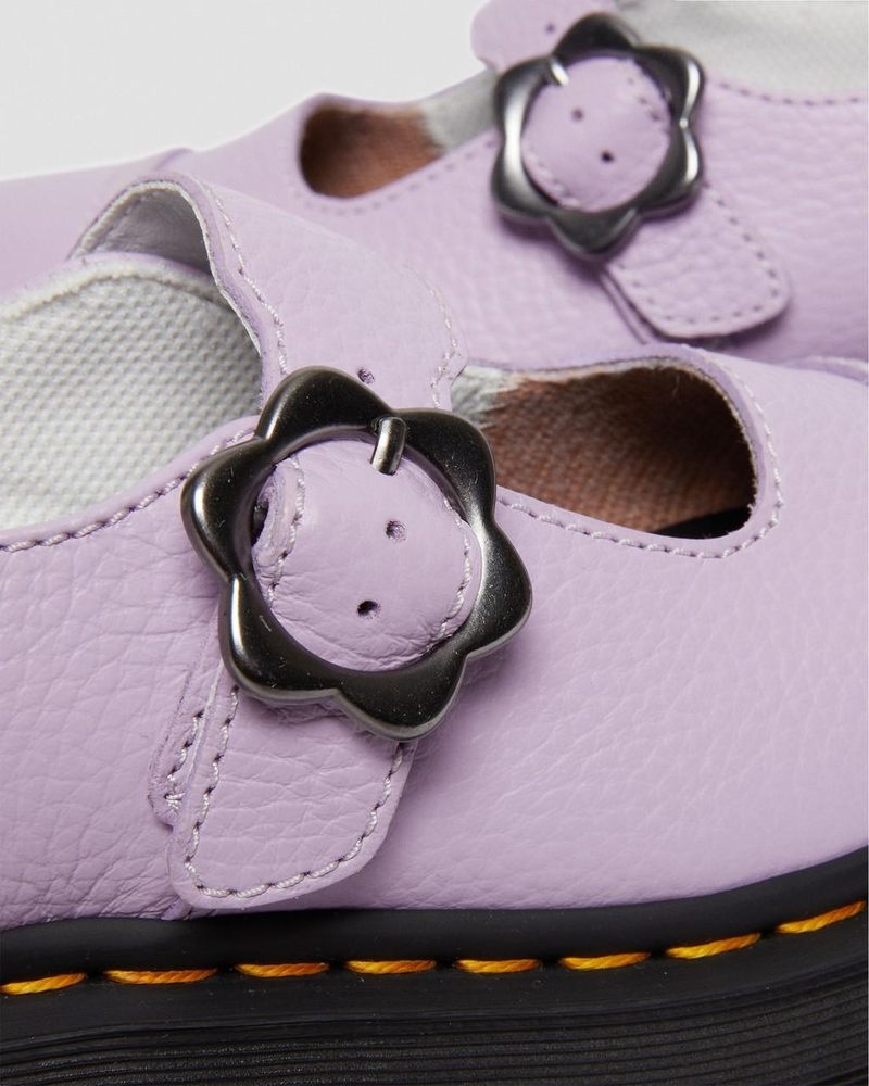 Dr Martin Martens Addina Flower Buckle Leather Platform Shoes (Milled Nappa) Platforms Shoes Lilac | LU97-I8OT