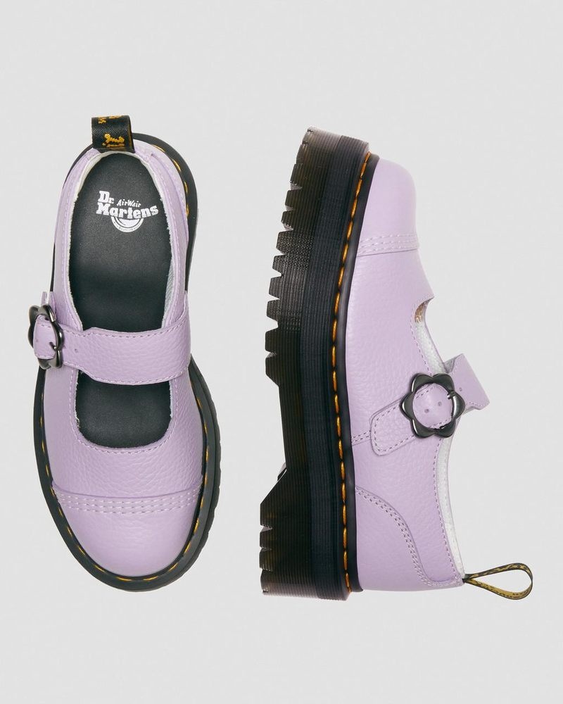 Dr Martin Martens Addina Flower Buckle Leather Platform Shoes (Milled Nappa) Platforms Shoes Lilac | LU97-I8OT